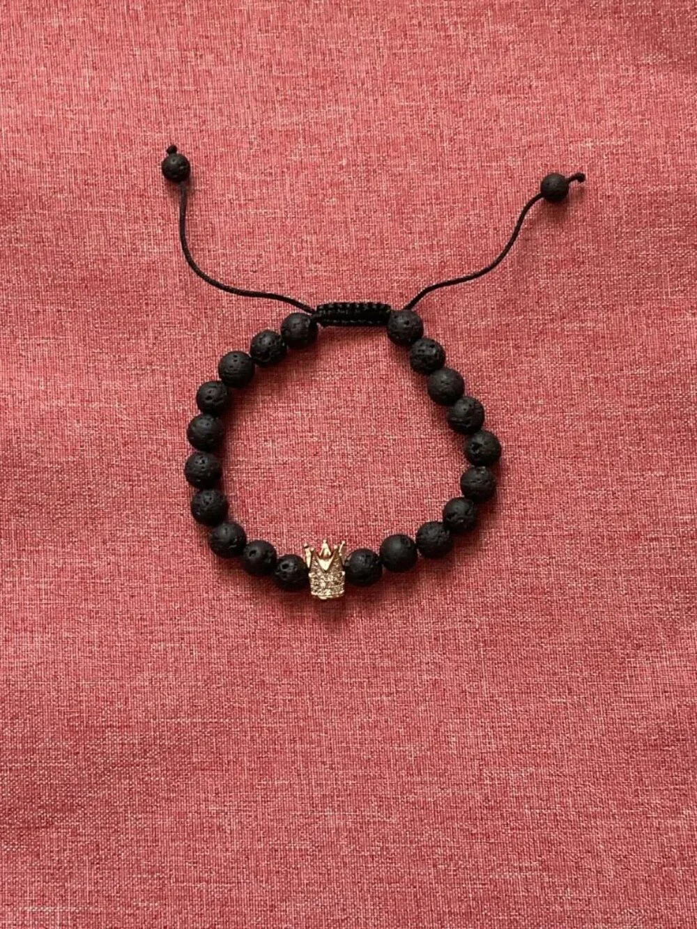 NWOT UNISEX LUXURY BLACK LAVA ROCK CROWN CHARM BRACELET – ADJUSTABLE - Picture 3 of 7